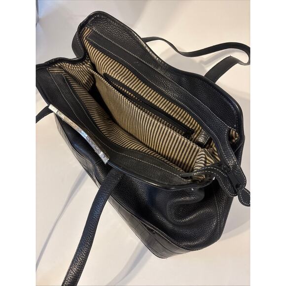 Brighton Black Leather Satchel – Style 368016 | Pebbled + Croc Trim | Zip Top To - Picture 2 of 10